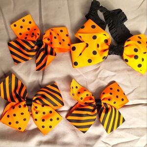 Halloween Hair Bows Set of 4 Girls Spooky Orange/Black Hair Accessories